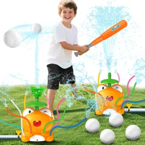 Frog Water Sprinkler Baseball Toy, 2-in-1 Outdoor Water Toys, Spinning Spray Water Play Game with 8 Wiggle Tubes, Summer Backyard Lawn Pool Party Fun for 3 4 5 6 7 8 9 Year Old Boys Girls