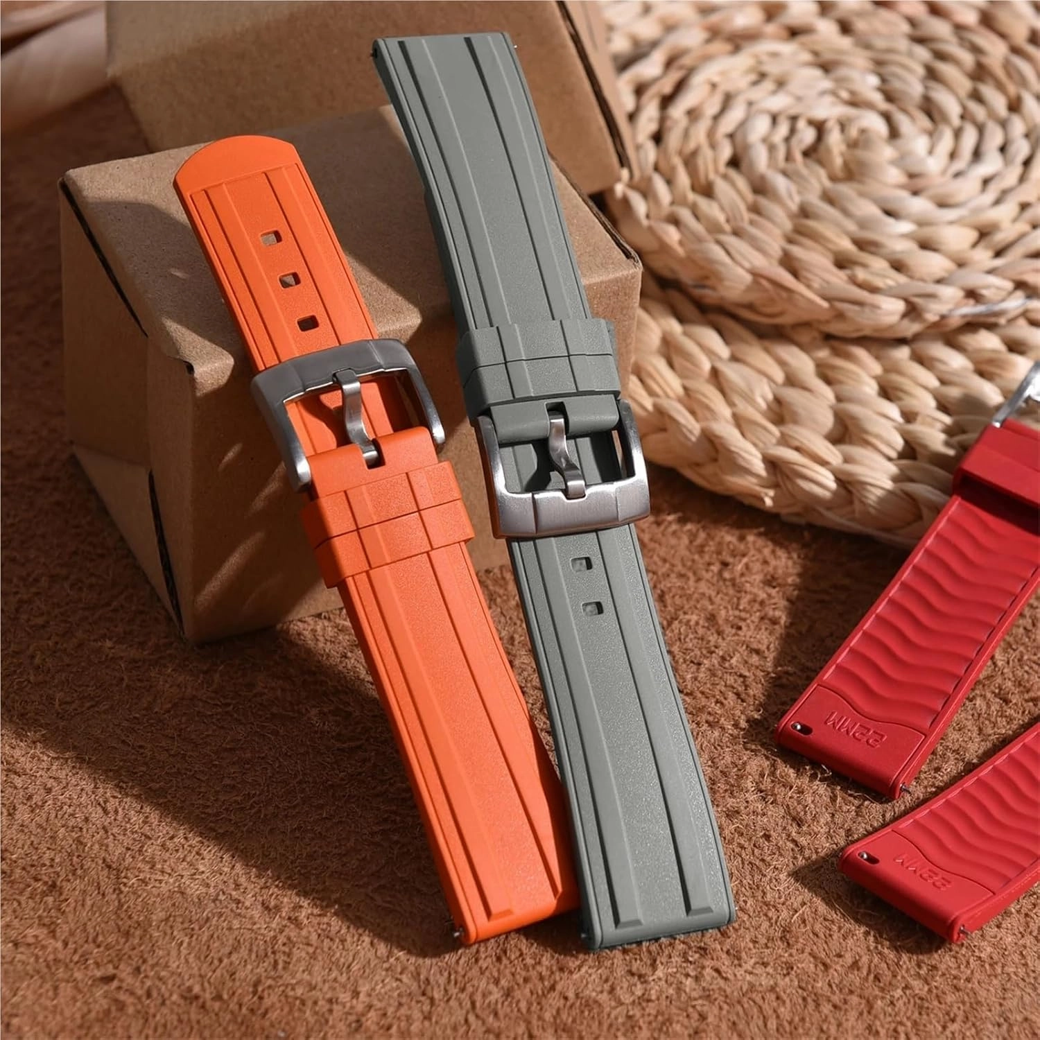 Frosted Rubber Watch Strap 20mm 22mm Locking Feature Quick Release Diving Rubber Watch Band Men Women