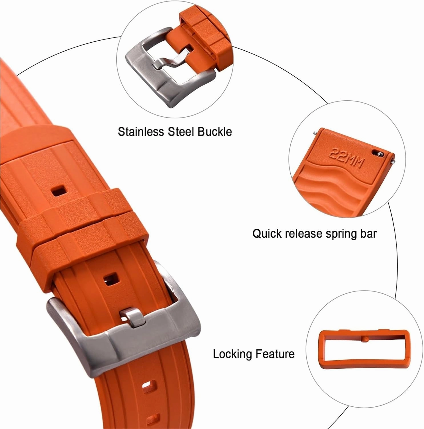 Frosted Rubber Watch Strap 20mm 22mm Locking Feature Quick Release Diving Rubber Watch Band Men Women