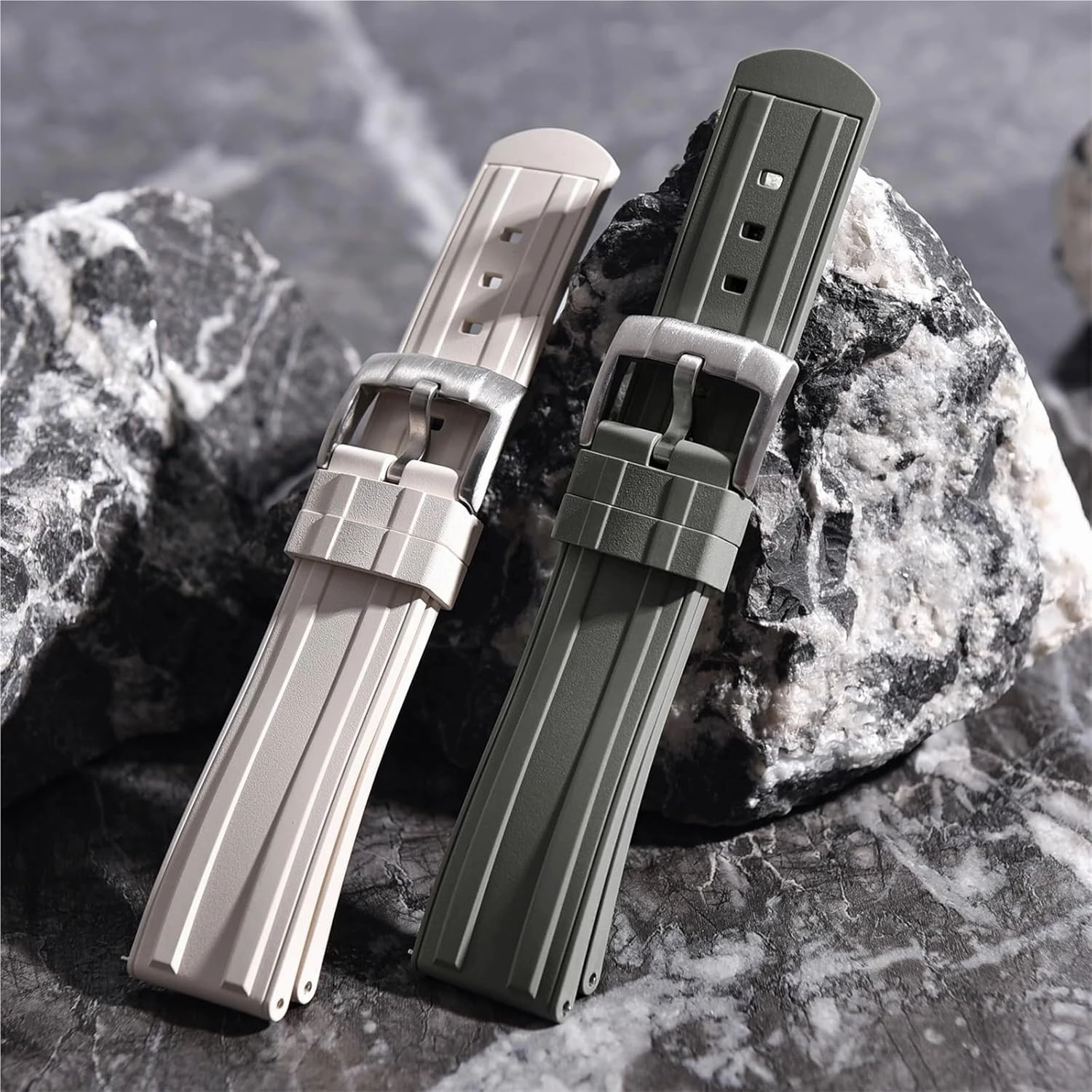 Frosted Rubber Watch Strap 20mm 22mm Locking Feature Quick Release Diving Rubber Watch Band Men Women