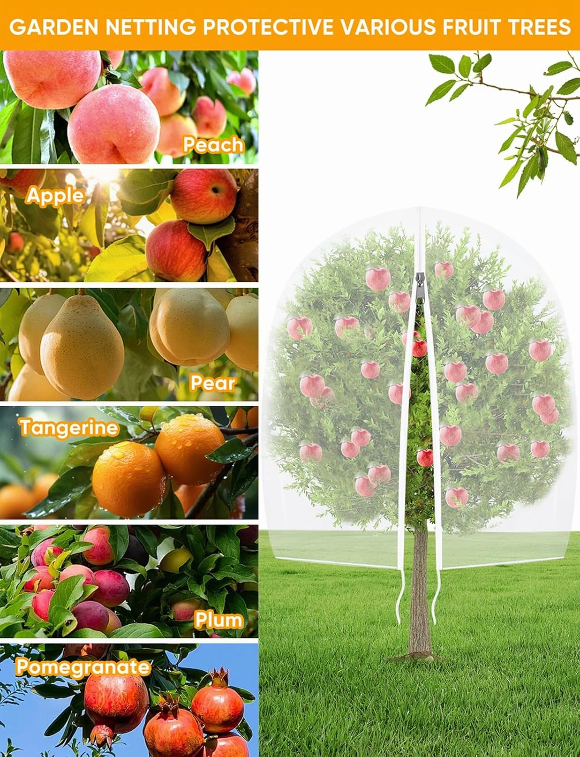Fruit Tree Netting for Cicadas - with 4Pcs 6Ftx5.3Ft Zipper&Drawstring Protection for Your Fruit Trees Garden Bird Netting Covers for Blueberry Bush Tomato Bug Plant Protection Cherry Apple Tree
