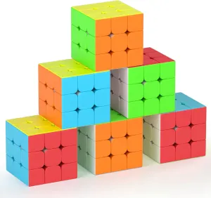 Full Size 3x3x3 Speed Cube Set, 2.2in Puzzle Party Favors Toy Stickerless Magic Cube Set, School Classroom Prize for Students, Birthday Party Stocking Stuffers Gifts for Kids Teens Adults(6 Pack)