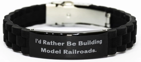 Fun Model Railroads Gifts, I'd, Model Railroads Black Glidelock Clasp Bracelet From Friends, Engraved Bracelet For Men Women, Model trains, Train set, Toy train, Railway