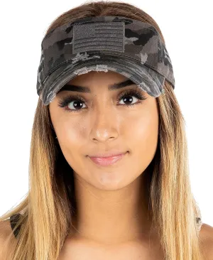 Funky Junque Women's Ponytail Baseball Cap - Adjustable Athletic Visor Hat with High Messy Bun Opening