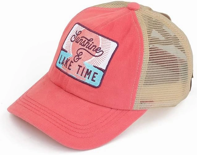 Funky Junque Women's Distressed Ponytail Mesh Trucker Cap - Criss Cross Elastic Bands