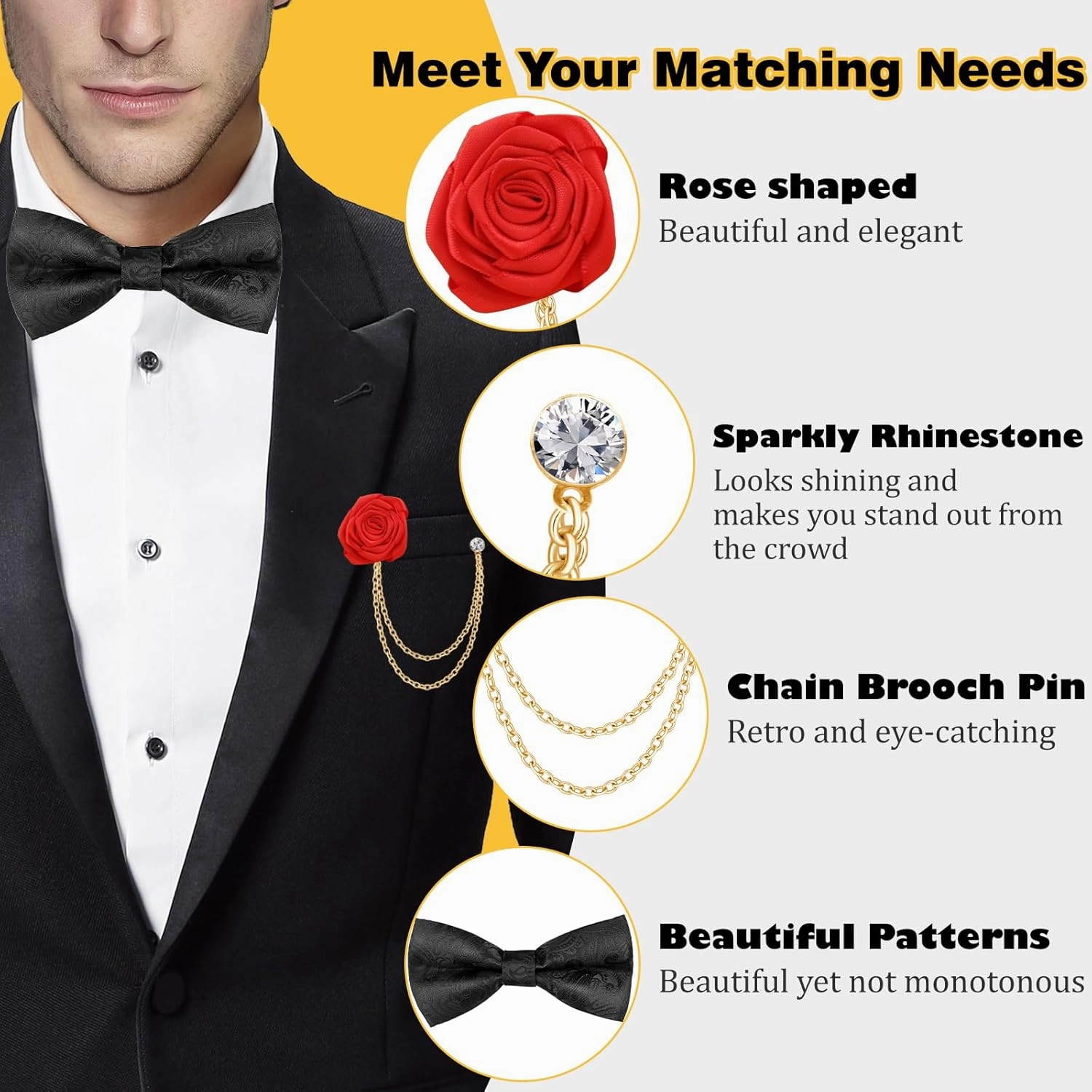 FunMular Masquerade Mask for Men Phantom of The Opera Mask Half Face with Bowtie Brooch for Halloween Mardi Gras Party