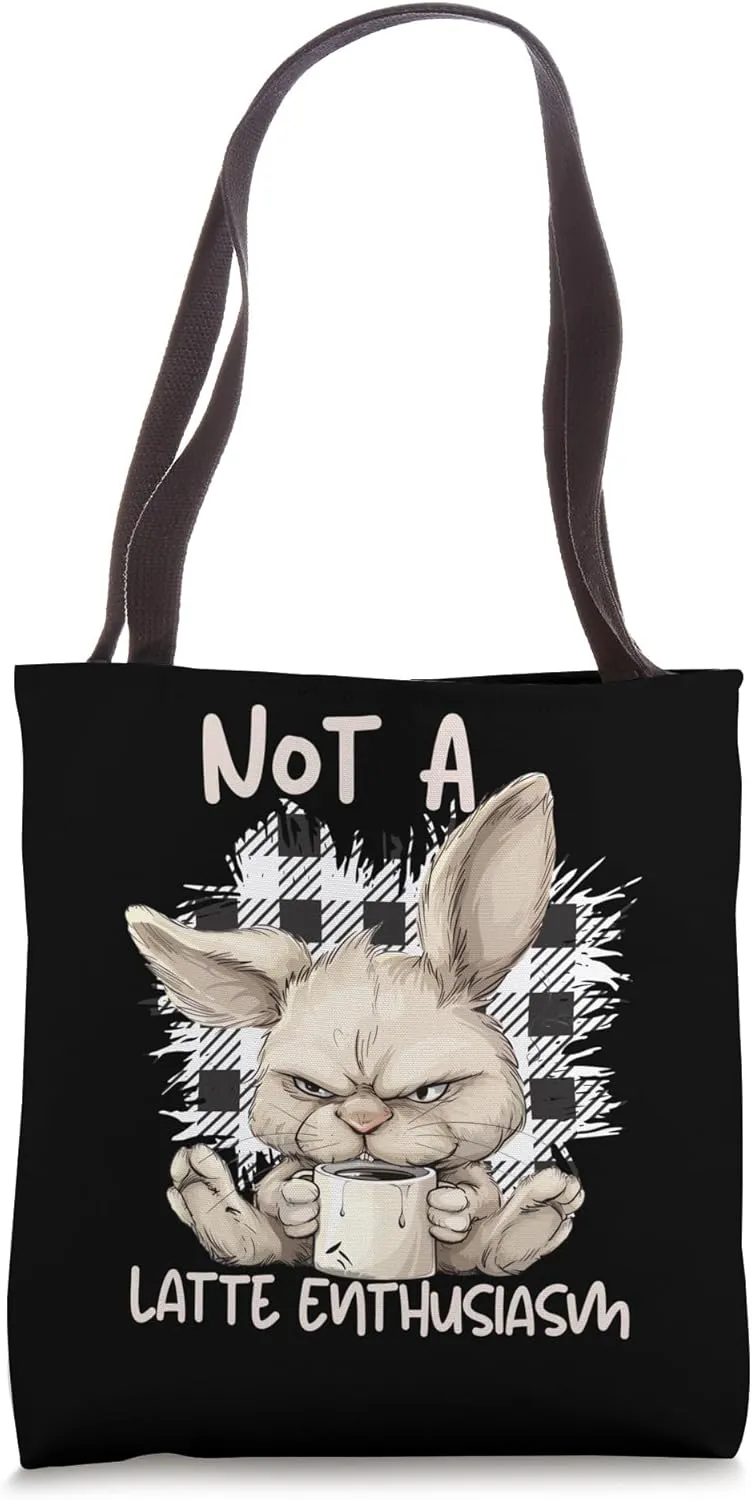 Funny Grumpy Bunny Not A Latte Enthusiasm Unisex Graphic Tote Bag