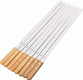 G & F Products BBQ Skewers, 23" x 5/8" Stainless Steel Flat Metal Skewers with Wooden Handles, Heavy-Duty 8-Piece Set with Camouflage Carry Bag for Grilling Meat, Vegetables, and Outdoor Cooking
