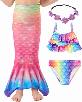 GALLDEALS Girls 3 Piece Swimsuit Bathing Suits Bikini with Cover Up Skirt 3 to 12 Years
