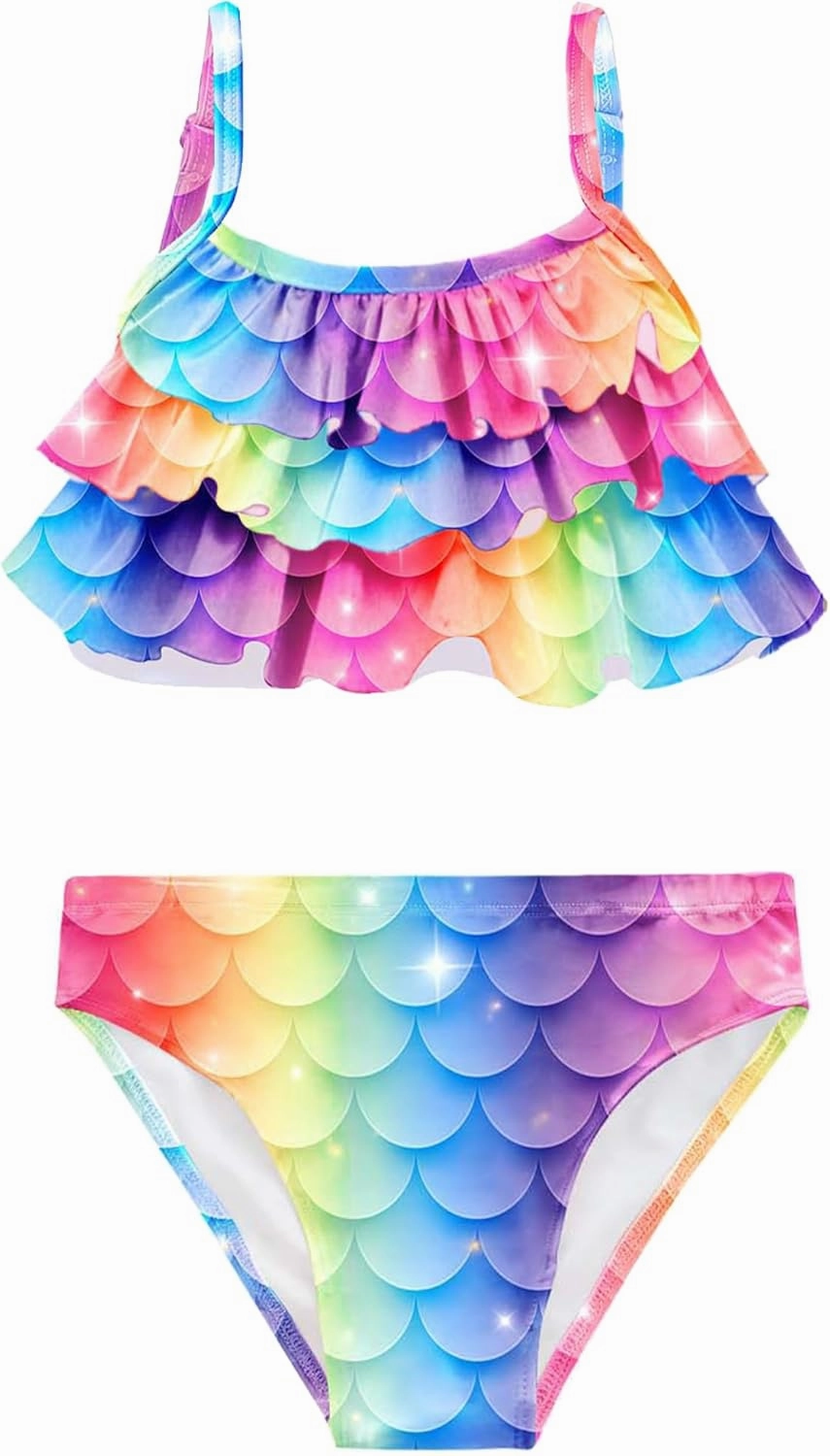 GALLDEALS Girls 3 Piece Swimsuit Bathing Suits Bikini with Cover Up Skirt 3 to 12 Years