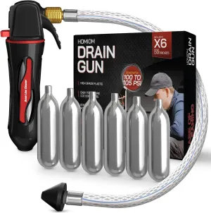 Gallo Drain Gun – AC Drain Line Cleaner Tool With Flexible Hose Pipe For HVAC Clogs - Includes 6 co2 Air Conditioner Drain Cleaner Cartridges