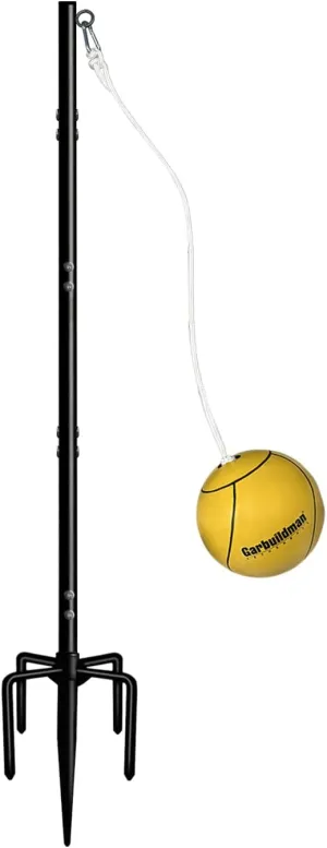 Garbuildman Tetherball Set with Ball & Rope for Outdoor Backyard, Adjustable Tether Ball Pole with Screw Reinforcement 5-Prong Base for Playground, Outside Ball Games Sports for Kids & Adults