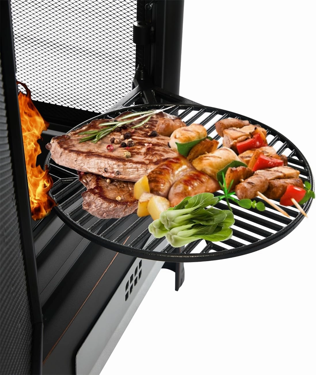 Garden Metal Outdoor Heating Furnace for Backyard Fir Pit, Rotating and Remote Cooking Grates (24.4×24.4×48)