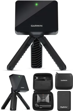 Garmin Approach R10 Portable Golf Launch Monitor & Simulator Bundle - Great for Home, Outdoor & Indoor, Projector Compatible - Includes PlayBetter Portable Charger, Case, Tripod & Adapter