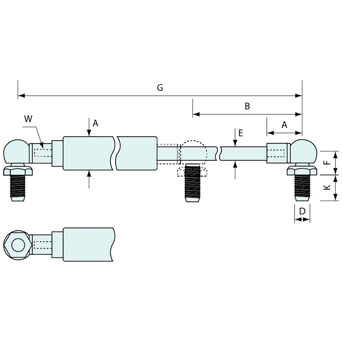 Gas Strut Adjustable Pressure Stainless Steel 640mm