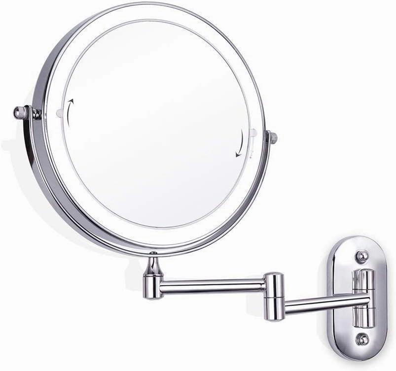 GATSUN Makeup Mirror,Bathroom Vanity Mirrors Magnifying,Wall Mount Led Lighted 5X Magnifying Cosmetic Mirror 360° Swivel Extendable Two Sided Vanity Mirror for Bathroom, Wall-Mount (Rev