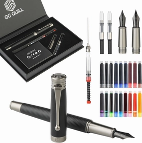 GC Quill Fountain Pen Set - Fine & Medium Nibs, Includes 18 Ink Cartridges, Ink Refill Converter & Syringe Filler, Gift for Writing, Journaling & Calligraphy MU-13