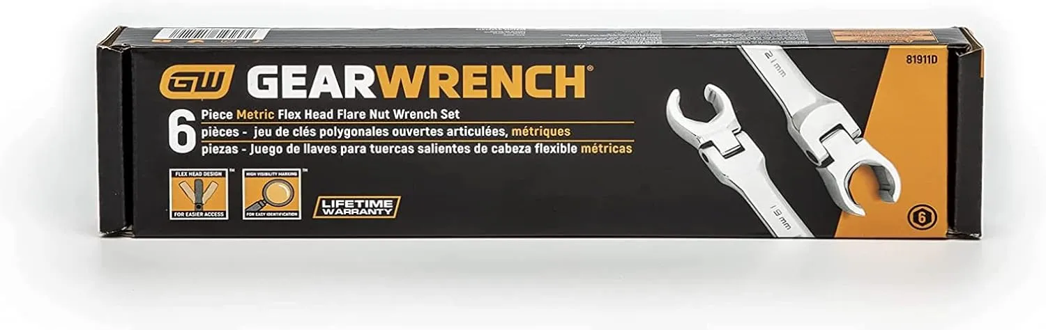 GEARWRENCH 6 Pc. Flex Flare Nut Wrench, Metric - 81911D