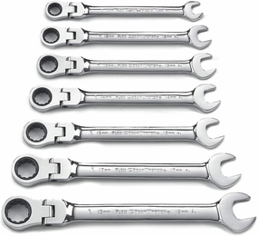 GEARWRENCH 7 Pc. 12 Point Flex Head Ratcheting Combination Metric Wrench Set - 9900D