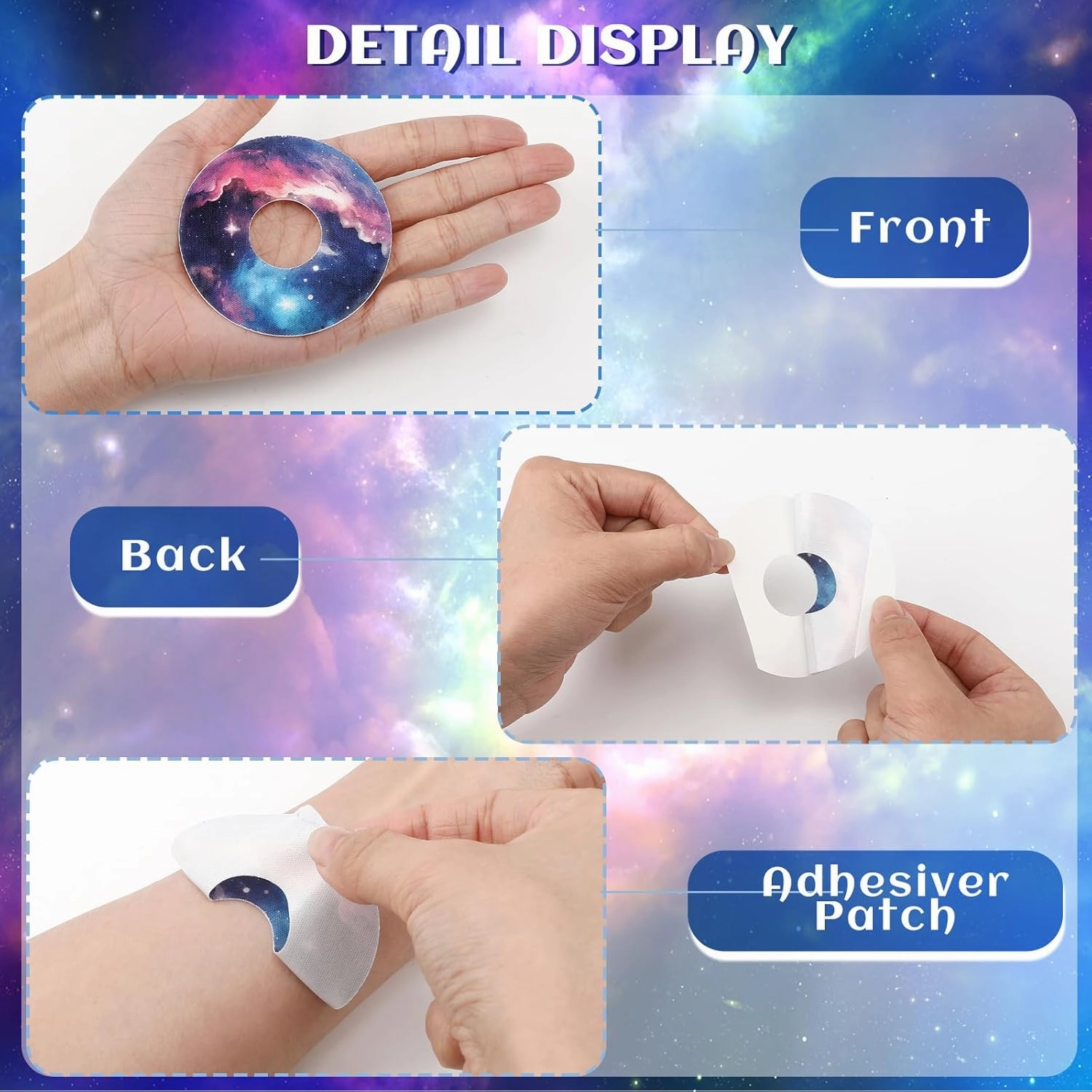 Geiserailie 32 Pack Round Adhesive Patches Compatible with Libre 3, CGM Patches, Galaxy Adhesive Tape Stickers, Sensor Covers Waterproof Sweat Proof Flexible Breathable Pre-Cut, Long Lasting