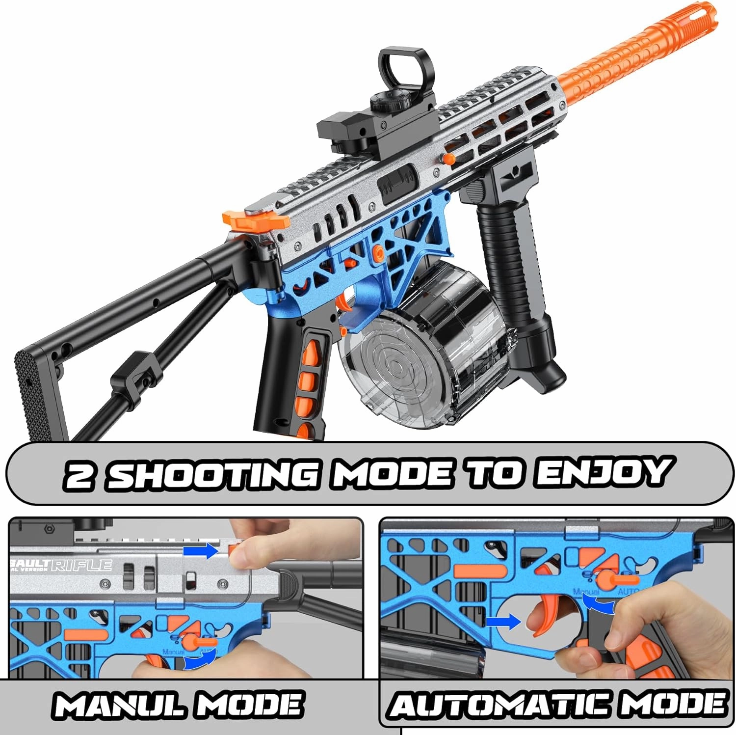 Gel Toy Gun Blaster Automatic, Electric Splatter Ball Toy Rifle and Goggles, Shooting Games, Blue