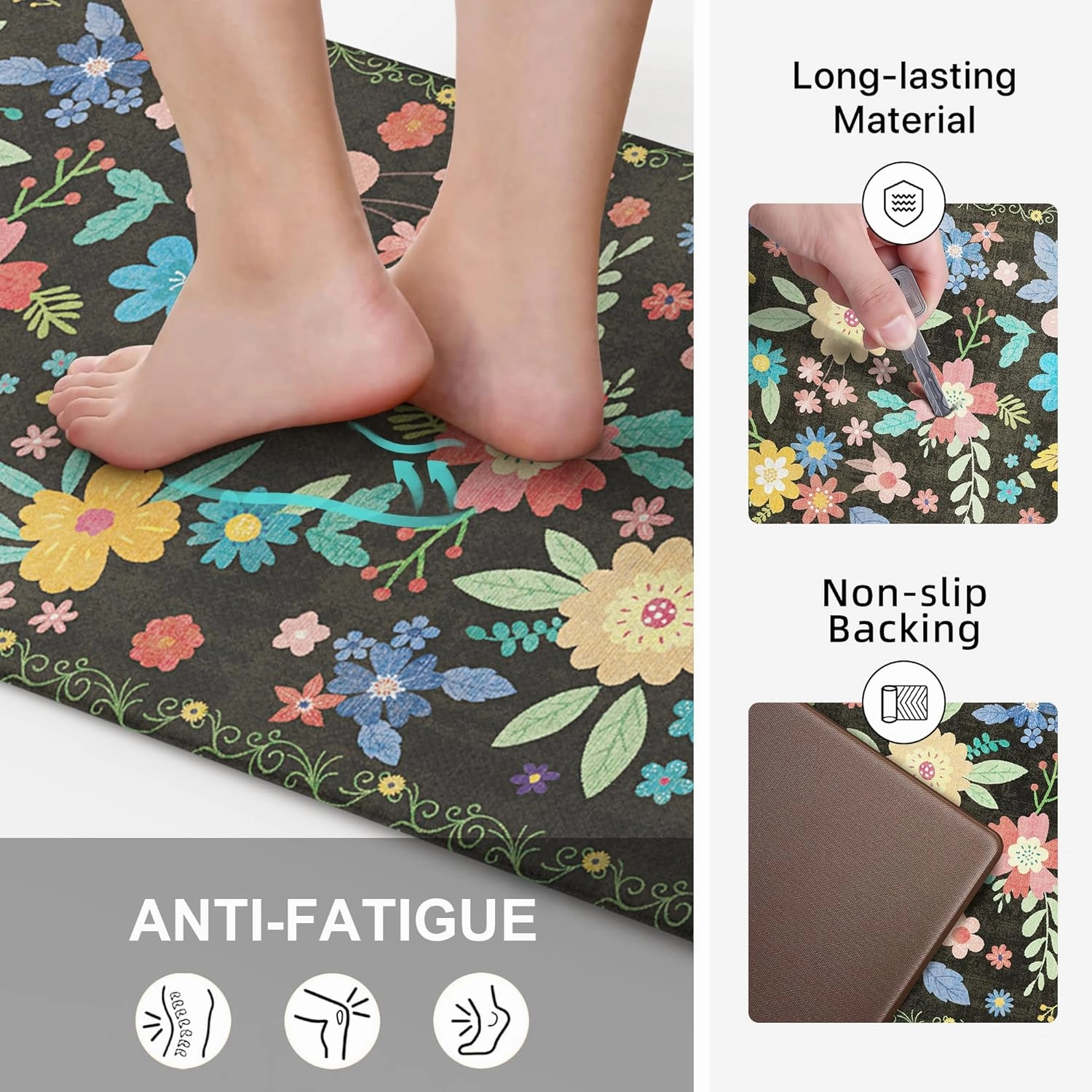 GENIMO Kitchen Mats for Floor 2PCS, Cushioned Kitchen Rugs Non Slip Washable, Anti Fatigue Mat Waterproof, Comfort Standing Mat Rug for Office, Home, Sink, Laundry, 17.3"x47" 17.3"x30", Black