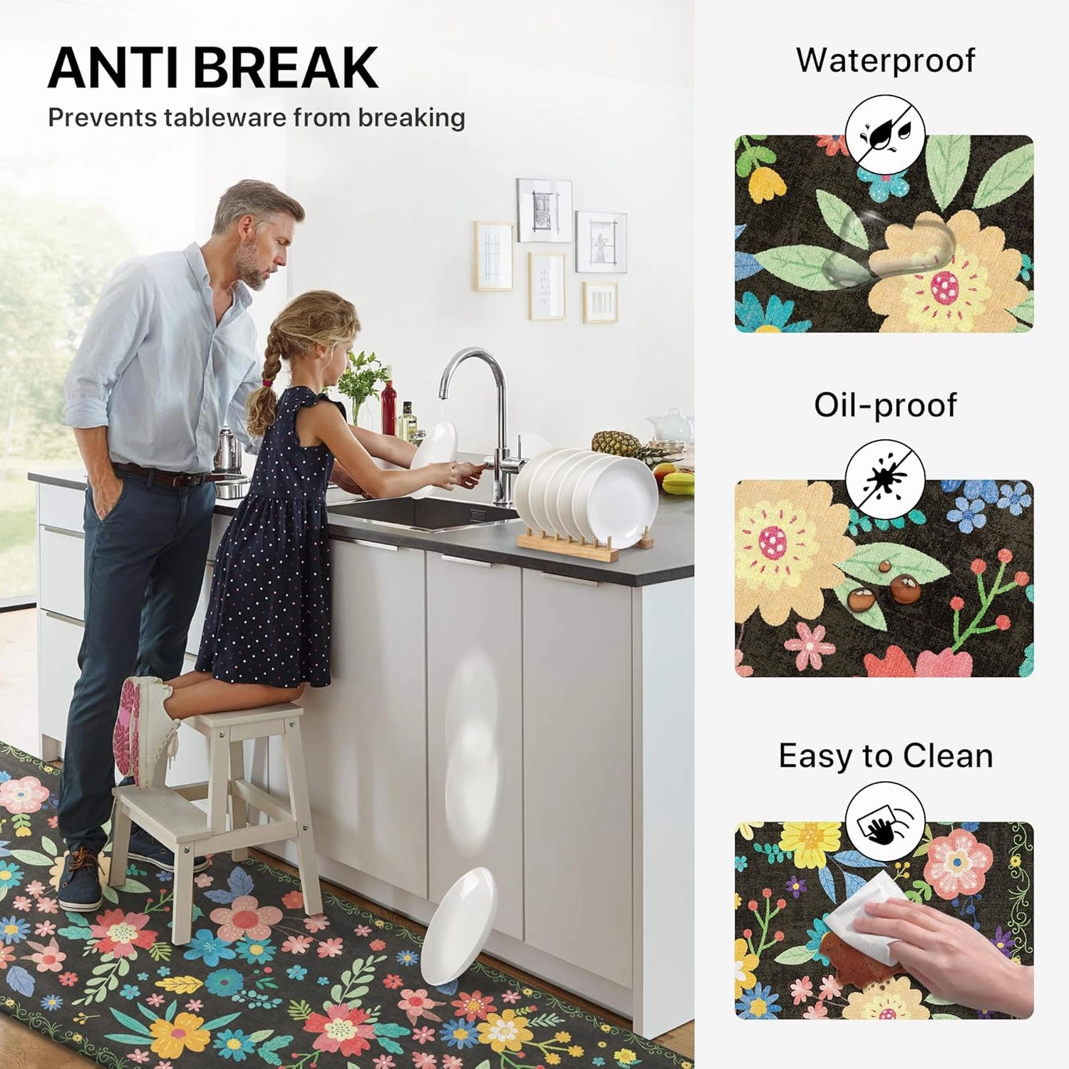 GENIMO Kitchen Mats for Floor 2PCS, Cushioned Kitchen Rugs Non Slip Washable, Anti Fatigue Mat Waterproof, Comfort Standing Mat Rug for Office, Home, Sink, Laundry, 17.3"x47" 17.3"x30", Black