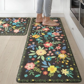 GENIMO Kitchen Mats for Floor 2PCS, Cushioned Kitchen Rugs Non Slip Washable, Anti Fatigue Mat Waterproof, Comfort Standing Mat Rug for Office, Home, Sink, Laundry, 17.3"x47" 17.3"x30", Black