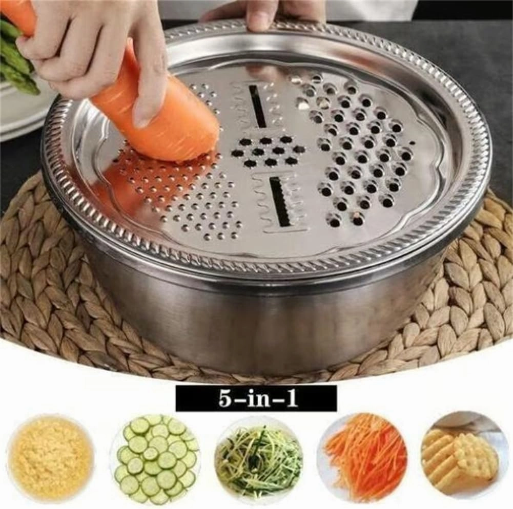 Germany Multifunctional Stainless Steel Basin, 3-in-1 Stainless Steel Shredding & Drainage Chopping Basin with Grater, Strainer, Drain Basket, for Kitchen, Salad, Vegetable Prep (10.24In)