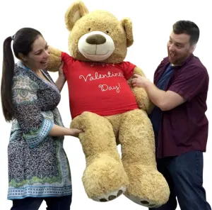 Giant 5 Foot Valentine Teddy Bear Soft Life Size Plush Wears Removable T-Shirt Happy Valentines Day