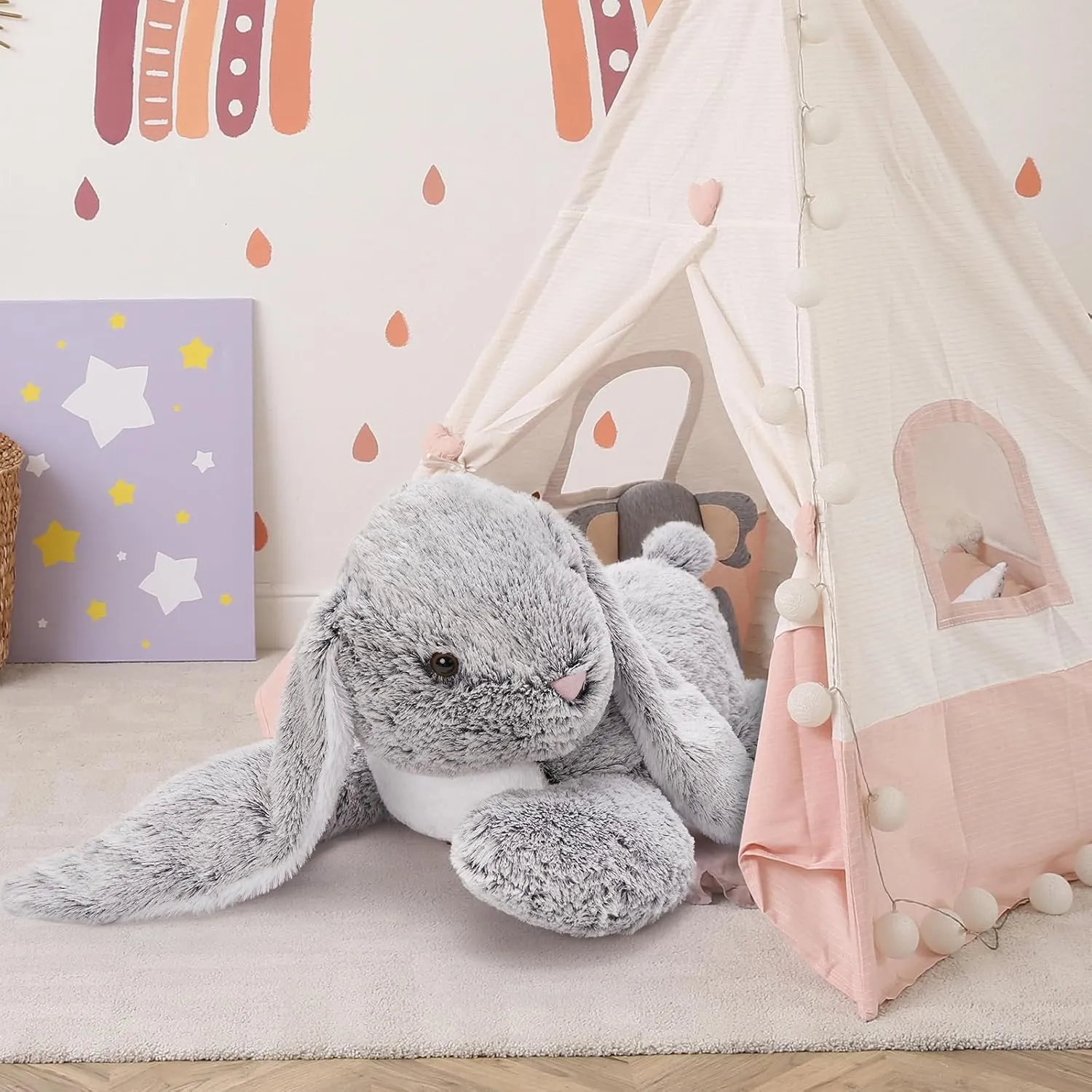 Giant Bunny Stuffed Animal 31", Large Easter Stuffed Bunny Plush Toy for Girls Boys Kids, Big Gray Rabbit Body Pillow Gift for Chirstmas Birthday Baby Shower