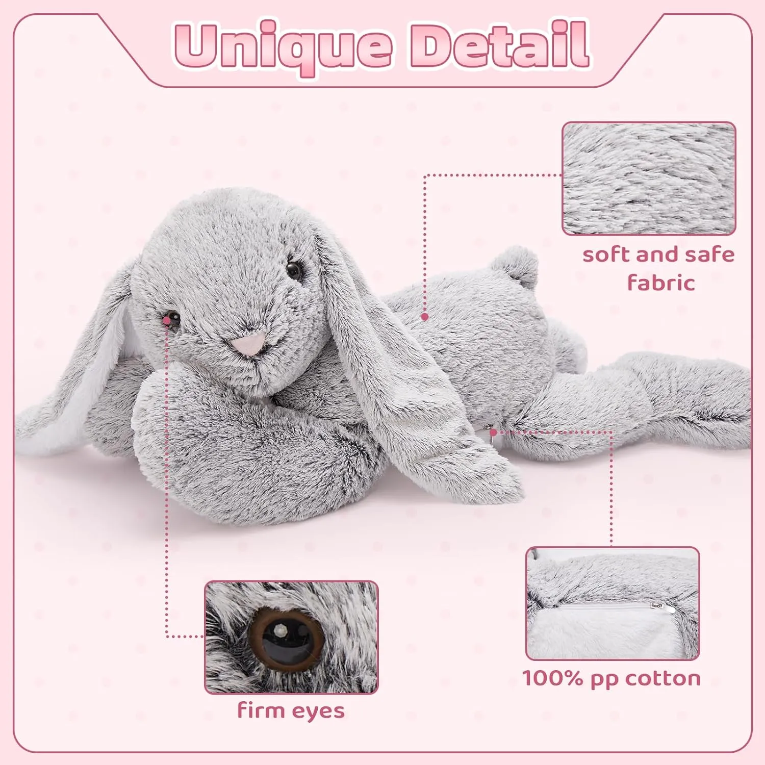Giant Bunny Stuffed Animal 31", Large Easter Stuffed Bunny Plush Toy for Girls Boys Kids, Big Gray Rabbit Body Pillow Gift for Chirstmas Birthday Baby Shower