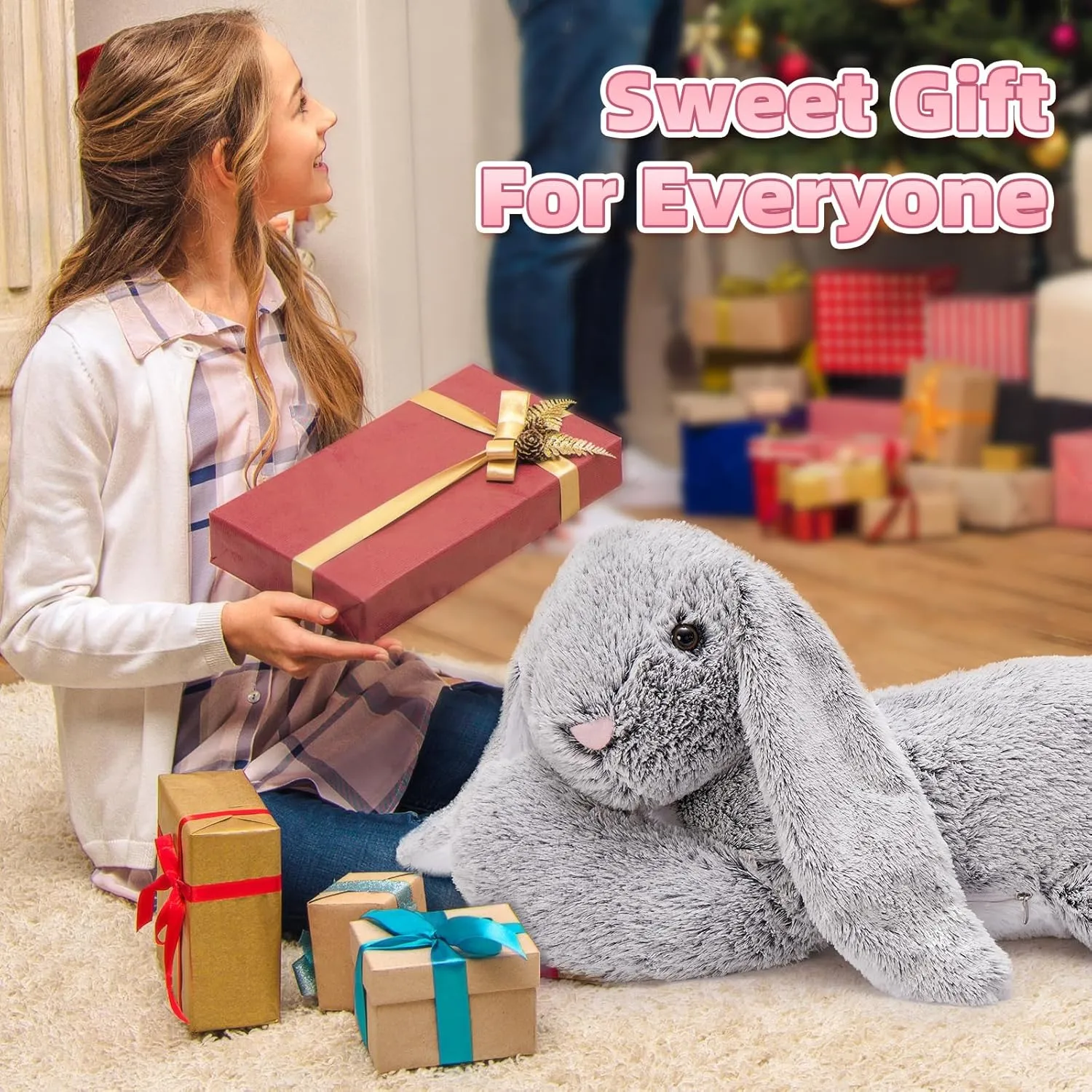 Giant Bunny Stuffed Animal 31", Large Easter Stuffed Bunny Plush Toy for Girls Boys Kids, Big Gray Rabbit Body Pillow Gift for Chirstmas Birthday Baby Shower