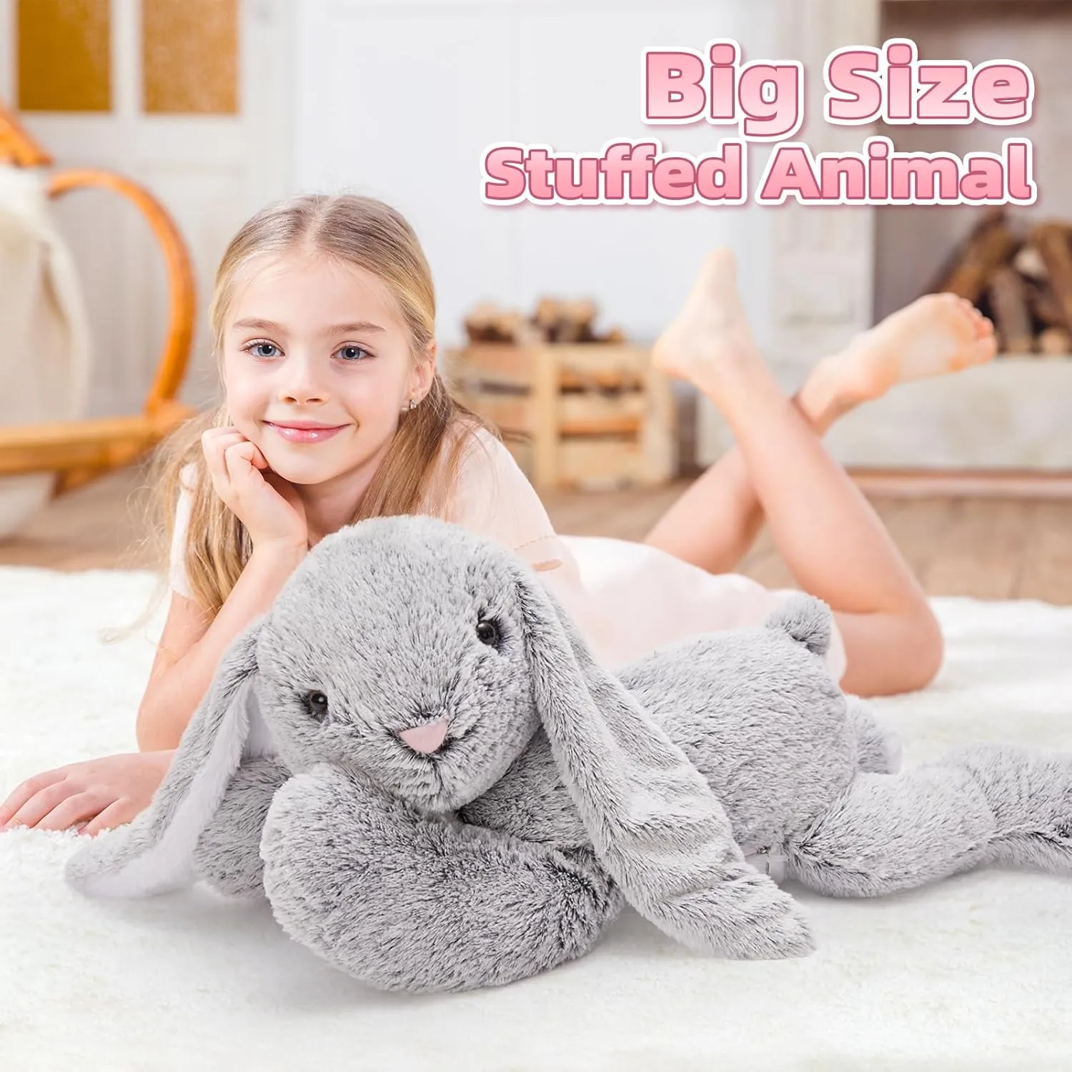 Giant Bunny Stuffed Animal 31", Large Easter Stuffed Bunny Plush Toy for Girls Boys Kids, Big Gray Rabbit Body Pillow Gift for Chirstmas Birthday Baby Shower