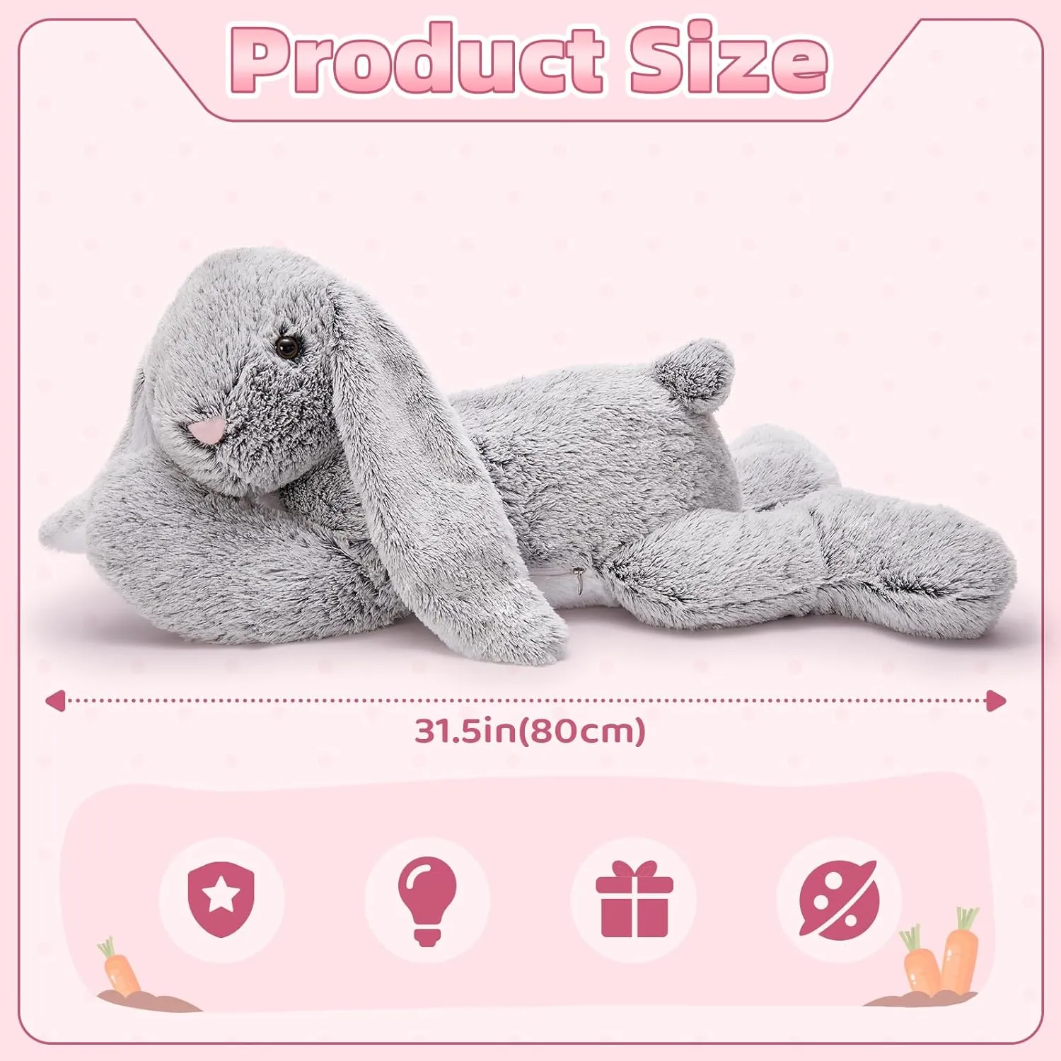 Giant Bunny Stuffed Animal 31", Large Easter Stuffed Bunny Plush Toy for Girls Boys Kids, Big Gray Rabbit Body Pillow Gift for Chirstmas Birthday Baby Shower