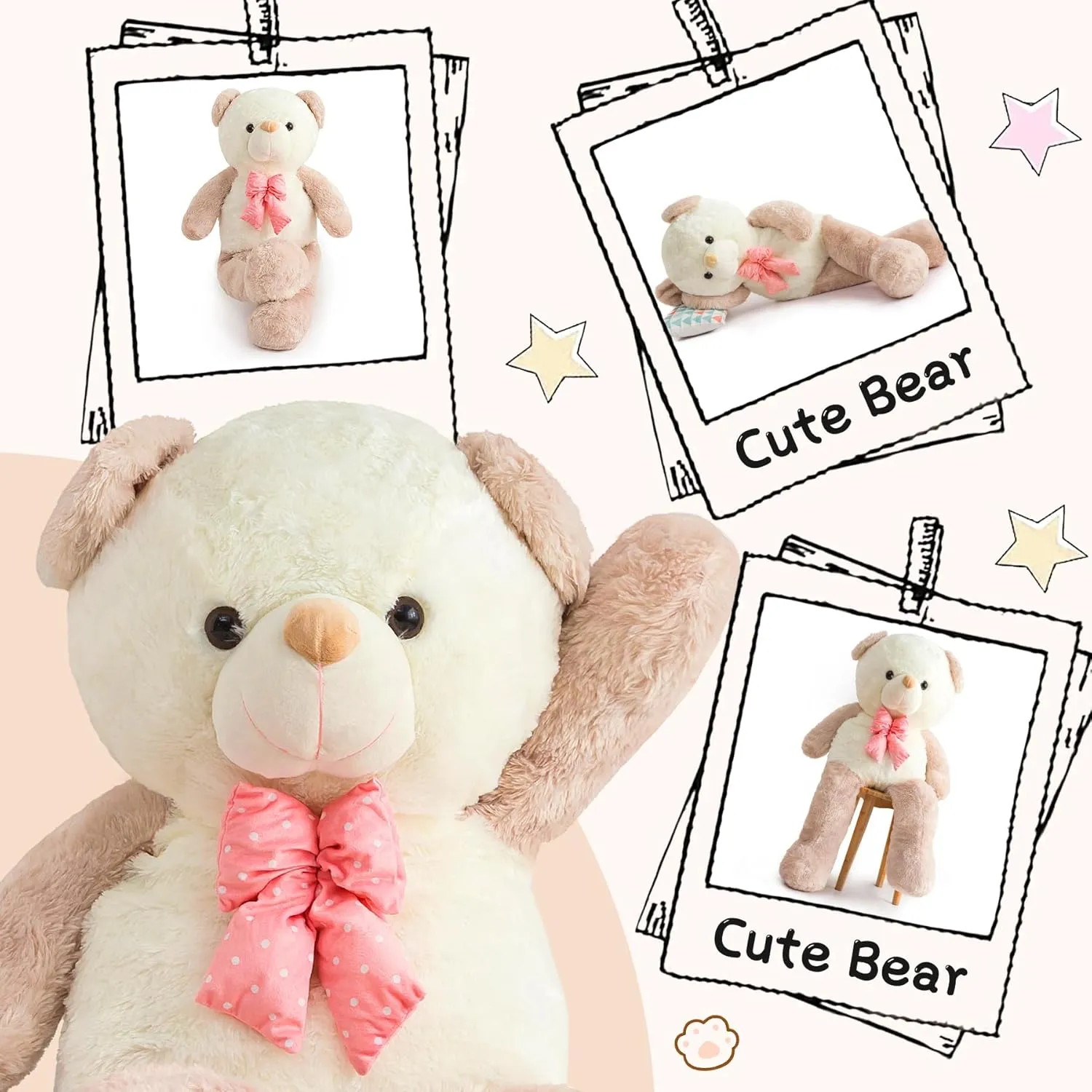 Giant Teddy Bear Stuffed Animals for Girls 4 Feet Big Teddy Bear Plushies Giant Stuffed Animal Large Teddy Bears Plush Toys Big Stuffed Bear for Her Halloween Christmas 47 Inch Apricot