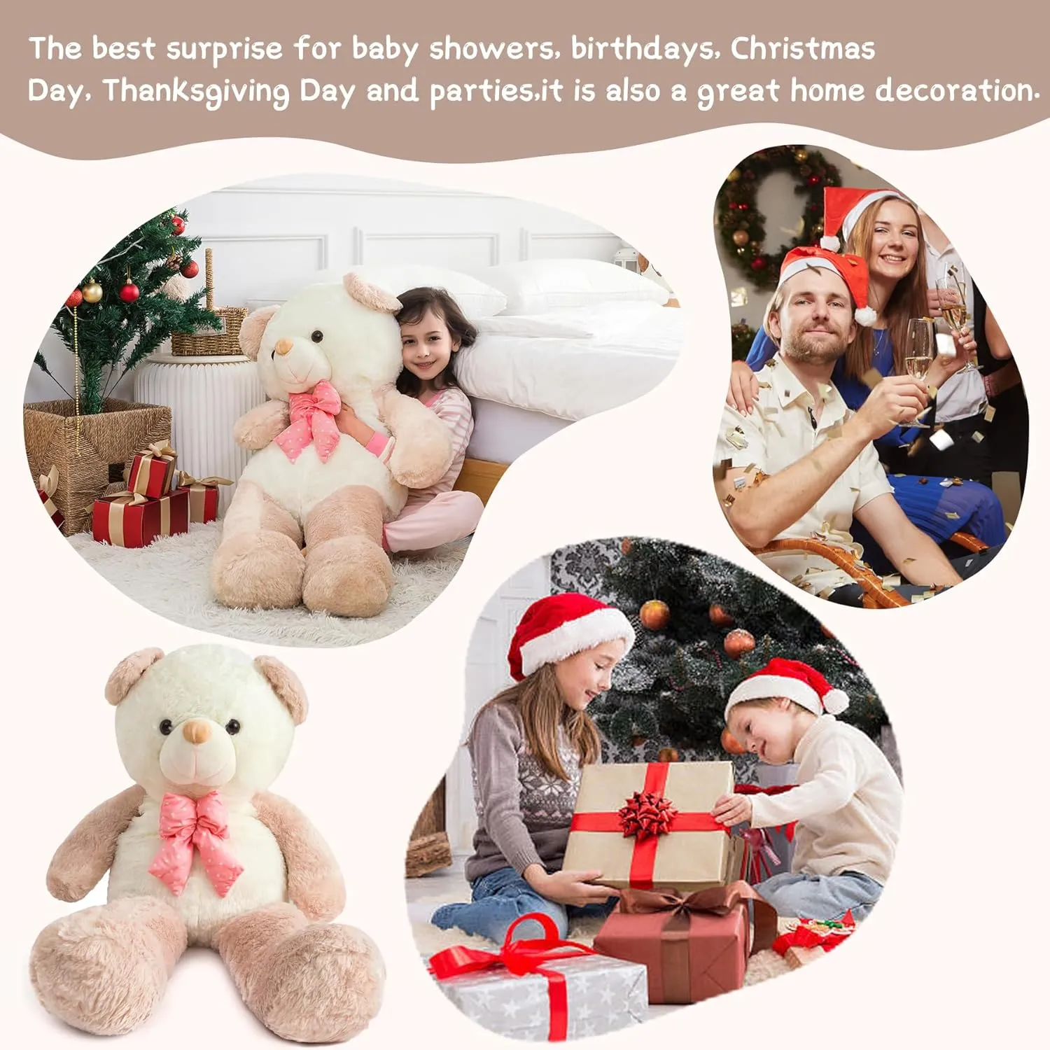 Giant Teddy Bear Stuffed Animals for Girls 4 Feet Big Teddy Bear Plushies Giant Stuffed Animal Large Teddy Bears Plush Toys Big Stuffed Bear for Her Halloween Christmas 47 Inch Apricot