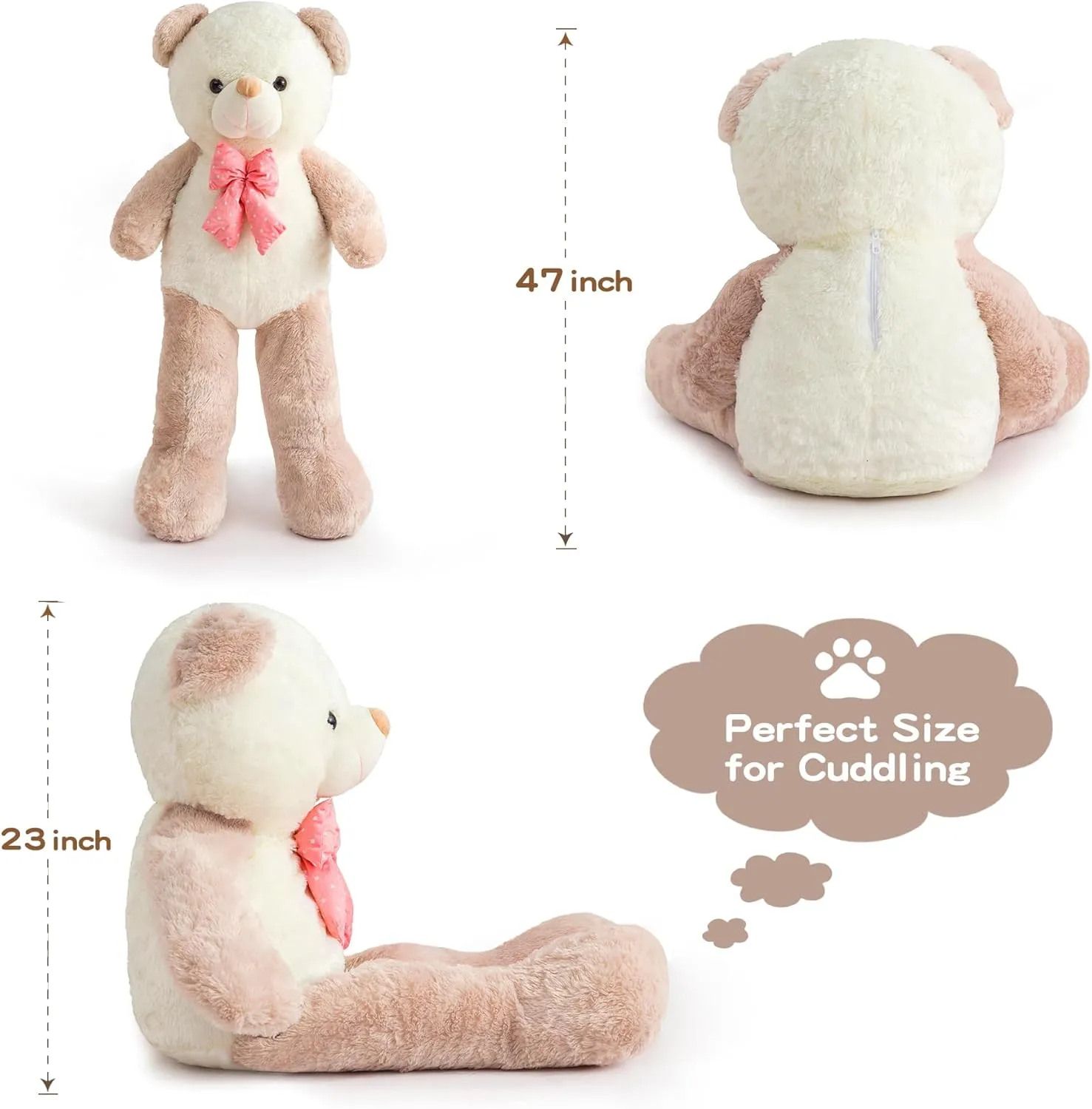 Giant Teddy Bear Stuffed Animals for Girls 4 Feet Big Teddy Bear Plushies Giant Stuffed Animal Large Teddy Bears Plush Toys Big Stuffed Bear for Her Halloween Christmas 47 Inch Apricot