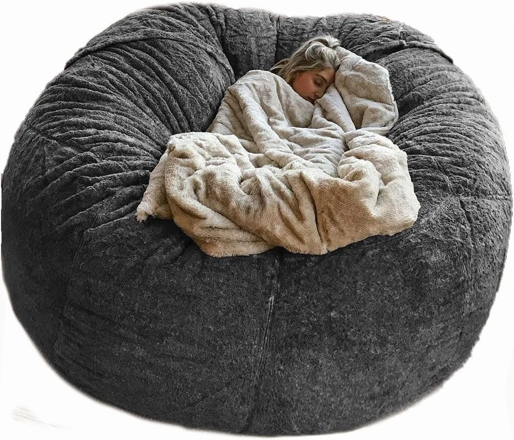 Giant Sherpa Bean Bag Chair Cover, Ultra Soft Bean Bag Bed (No Filler, Cover only), Large Round Soft Fluffy Bean Bag for Adults, Machine Washable Big Size Bean Bag Covers