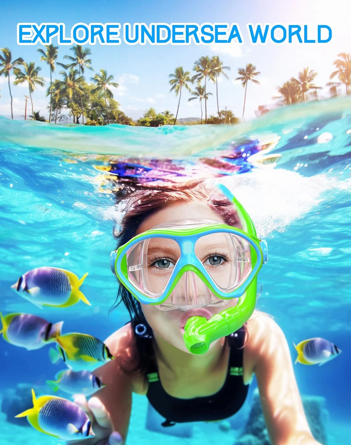 Gintenco Kids Snorkel Set, Diving Mask for Children as Unisex Kids Swimming Goggles, Anti-Fog Diving Mask and Dry Top Snorkel Combo Set for Junior and Youth