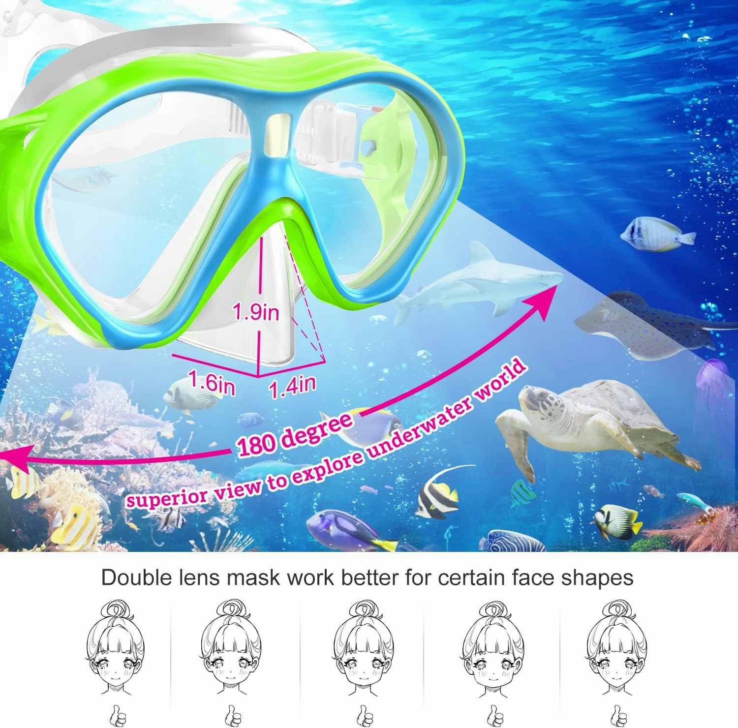 Gintenco Kids Snorkel Set, Diving Mask for Children as Unisex Kids Swimming Goggles, Anti-Fog Diving Mask and Dry Top Snorkel Combo Set for Junior and Youth