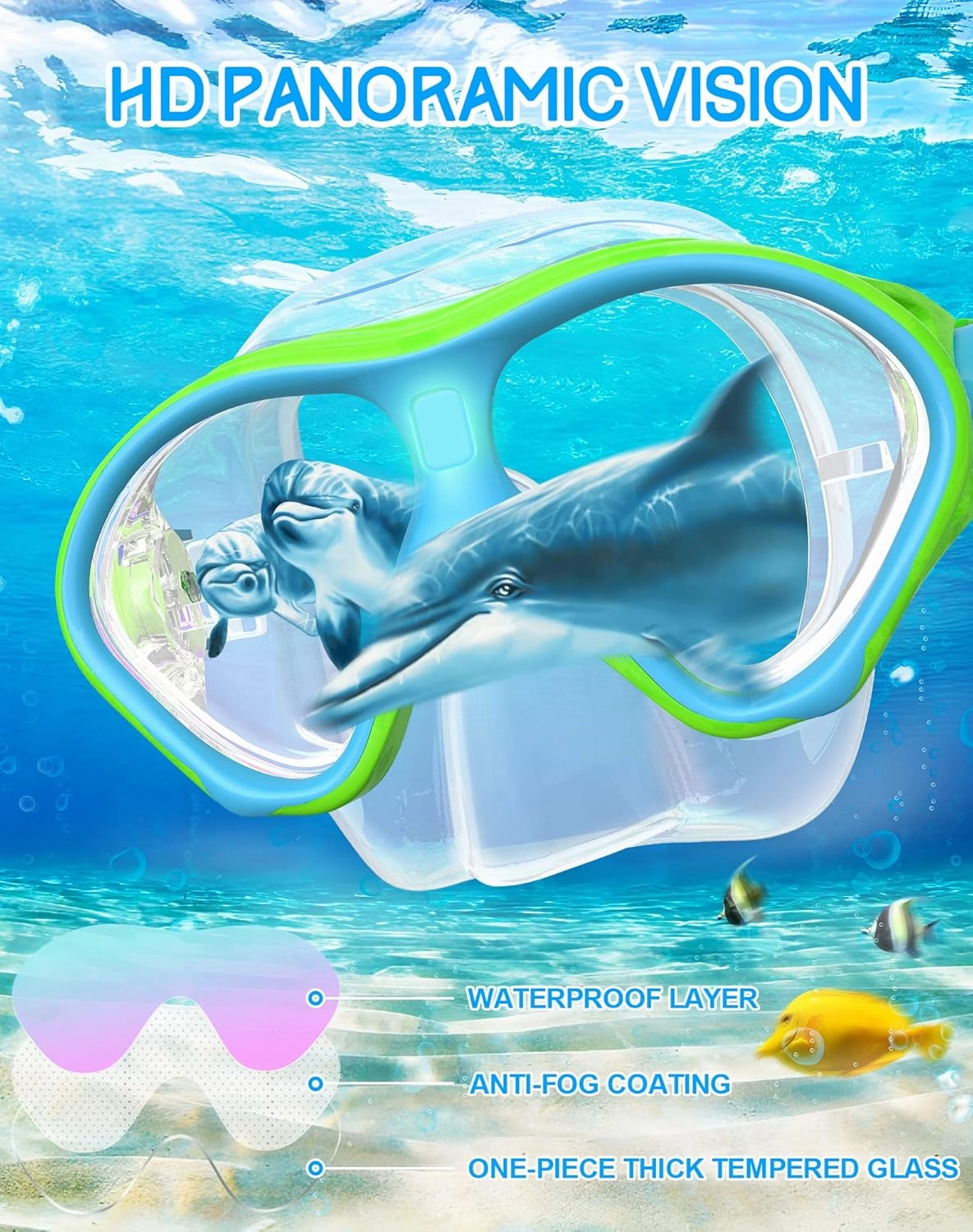 Gintenco Kids Snorkel Set, Diving Mask for Children as Unisex Kids Swimming Goggles, Anti-Fog Diving Mask and Dry Top Snorkel Combo Set for Junior and Youth