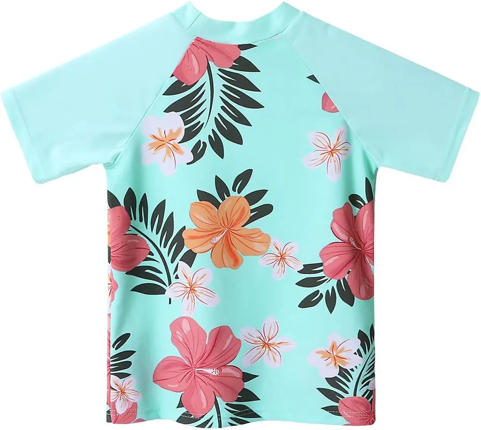 Girls Two Piece Swimsuit Floral UPF 50  Rash Guard Set Kids Beach Swimwear