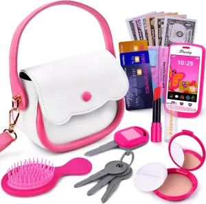 GJZZ Play Purse for Little Girls - Toddler Purse Set Pretend Play Makeup Toys, Kids Toy Purse Birthday Gifts for Girls Ages 3-5, 4-5, 6-8 Years Old, ABB-02, Pink