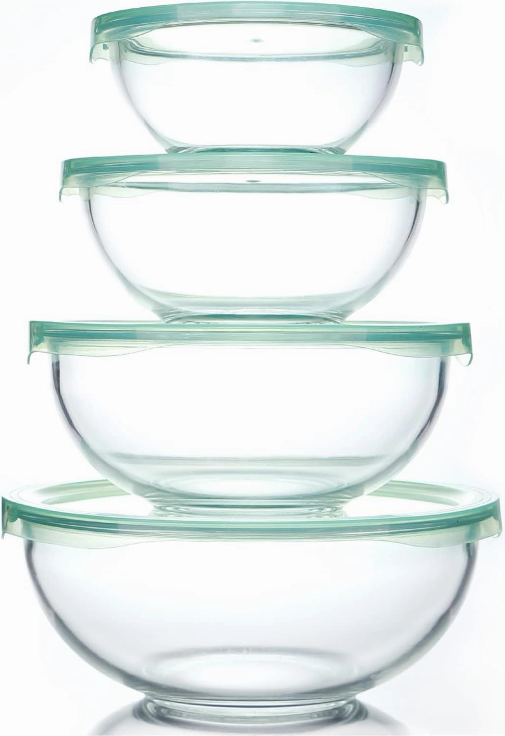 Glass Mixing Bowl with Lids Set of 4,(1,1.5,2.5,3.7)Large Salad Bowl,Space-Saving Stacking Bowl for Kitchen Food Storage,Glass bowl for Cooking,Baking