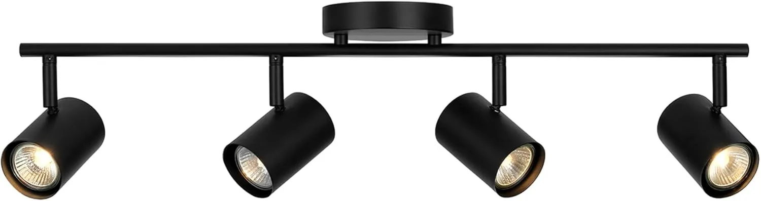 GLOBE Electric 64000119 4-Light Plug-in Track Lighting, Matte Black Finish, Adjustable Heads, Wall or Ceiling Mount, Modern Industrial Design