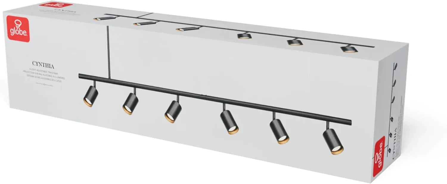GLOBE Electric 64000123 55" 6-Light Adjustable Height Track Lighting, Matte Black, Pivoting Track Heads