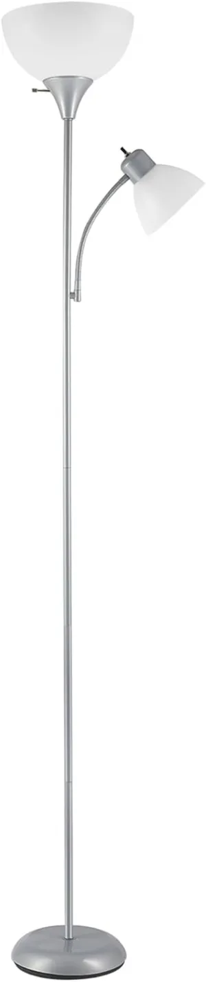 GLOBE Electric 67134 72" Torchiere Floor Lamp   Adjustable Reading Light, Silver, Frosted Plastic Shade, 3-Step Rotary Switch on Socket, Living Room Décor, Reading Light, Home Essentials, Bedroom
