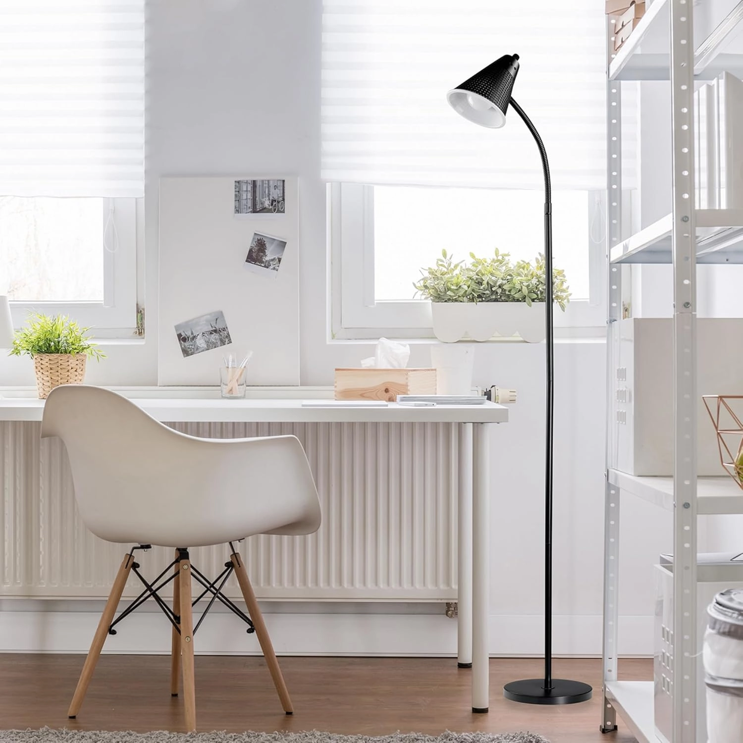 Globe Electric 12708 59" 1-Light LED Floor Lamp, Black, Matte Finish, Plastic Mesh Shade, LED Bulb Included, Floor Lamp for Living Room, Floor Lamp for Bedroom, Home Office Accessories