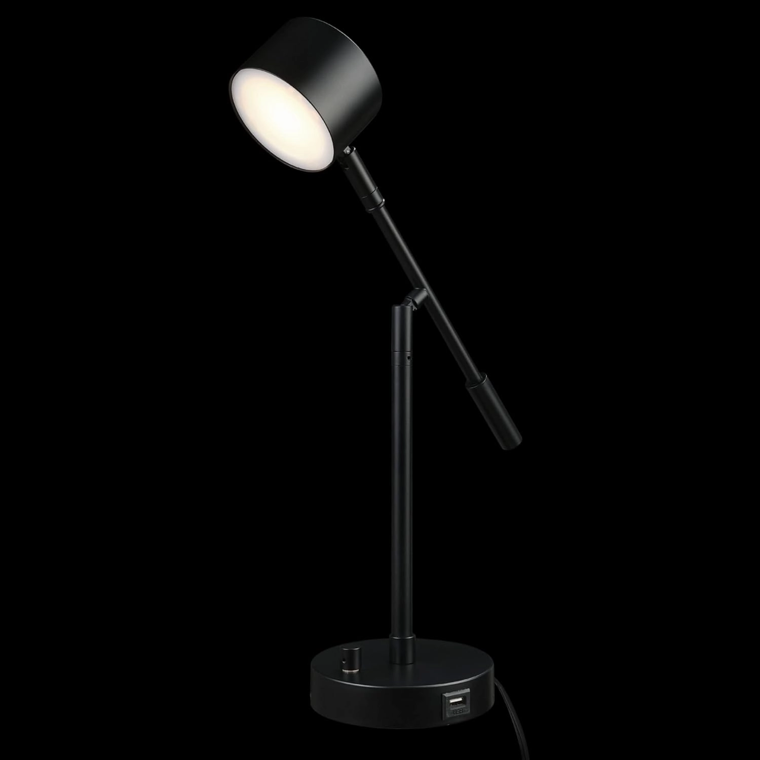 GLOBE Electric 52271 Aristocrat 16" Integrated LED Swing Arm Desk Lamp, Matte Black, Dimmable On/Off Rotary Switch at Base, 2.1A USB Port